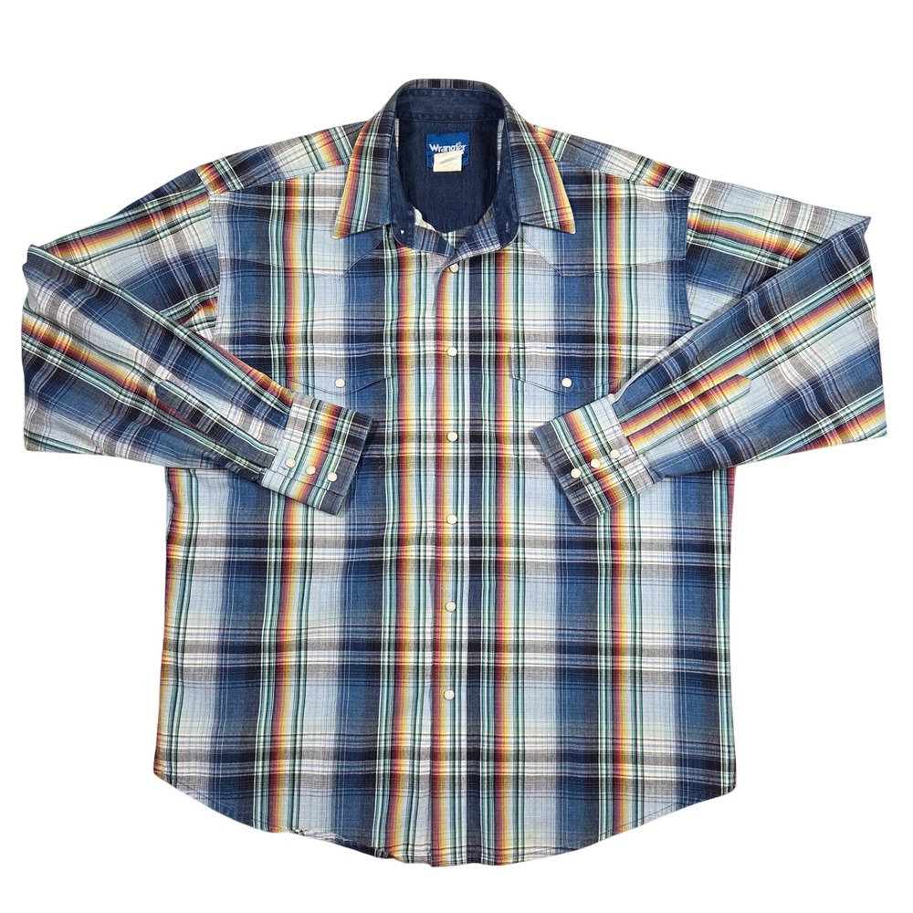 Wrangler Western Heavyweight Shirt XL Brush Popper Plaid Long Sleeve Snap Front